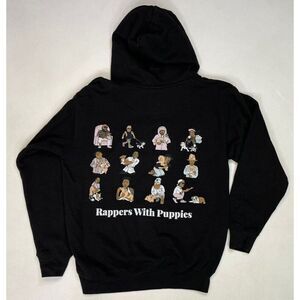 Rappers With Puppies Dog Graphic Pullover Hoodie Women Small Black Rap Music